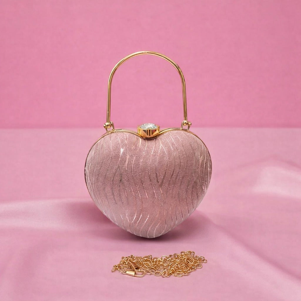 Elegant Heart Shape Party Clutch – Premium Pink Designer Handbag