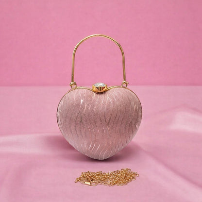 Elegant Heart Shape Party Clutch – Premium Pink Designer Handbag