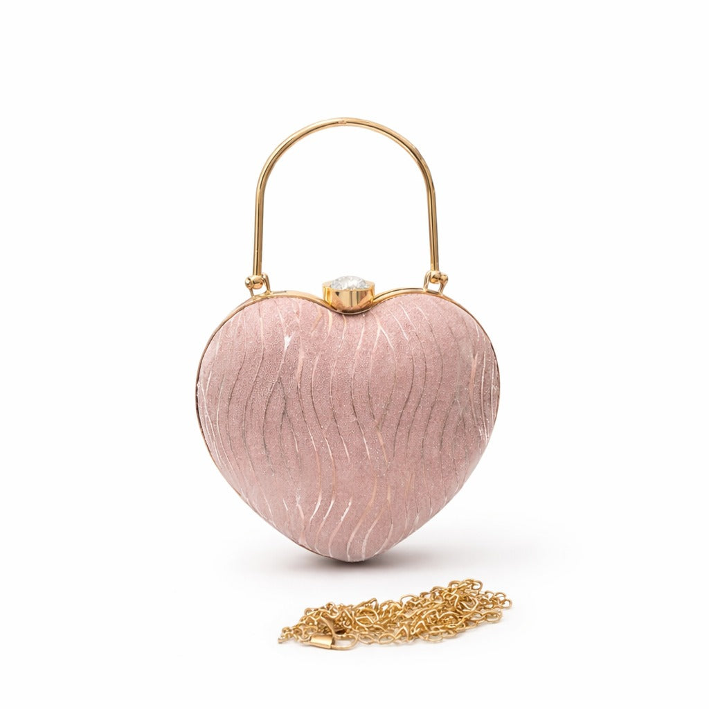 Elegant Heart Shape Party Clutch – Premium Pink Designer Handbag