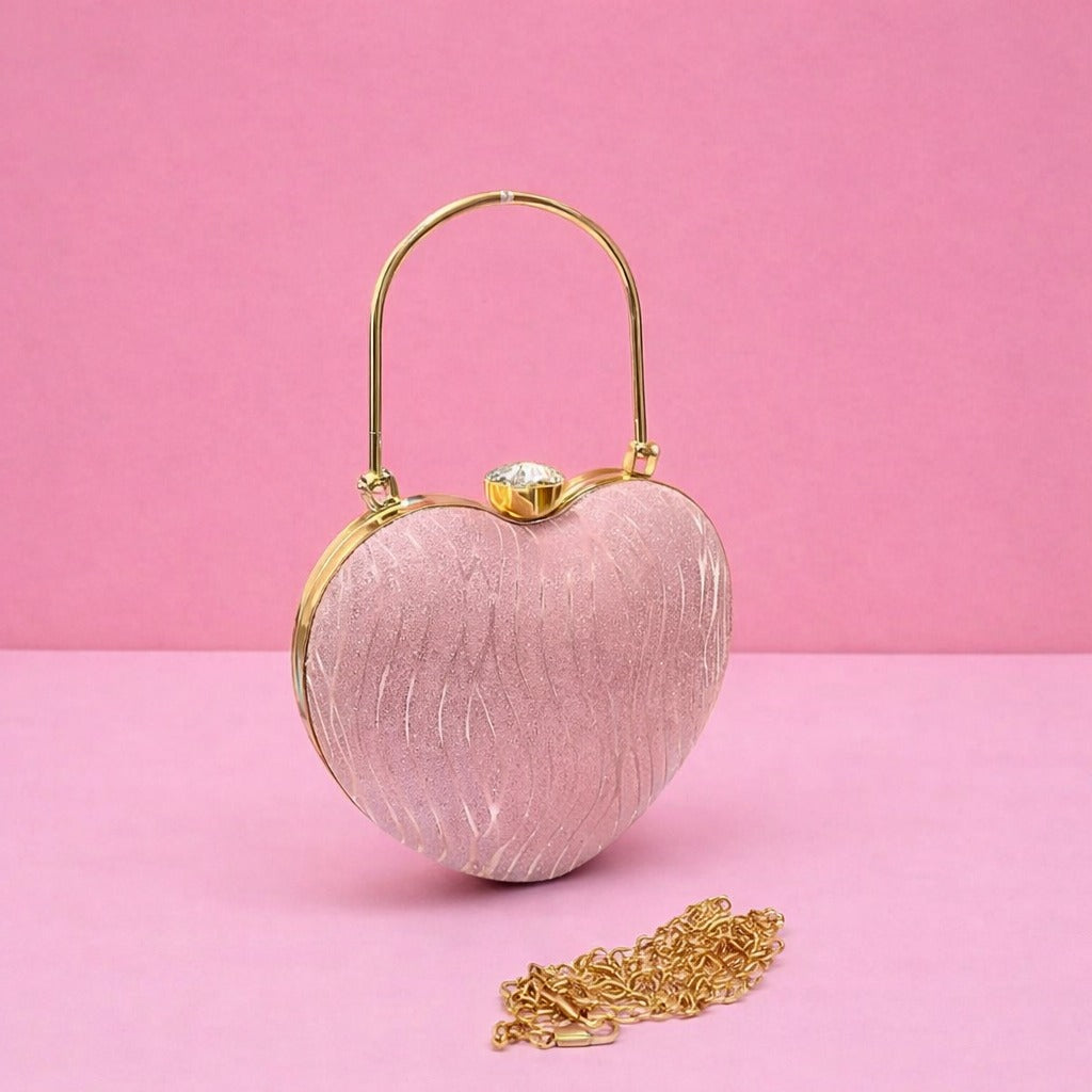 Elegant Heart Shape Party Clutch – Premium Pink Designer Handbag