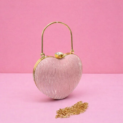 Elegant Heart Shape Party Clutch – Premium Pink Designer Handbag