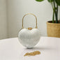 Luxury Silver Heart Shape Clutch – Designer Party Handbag with Gold Handle