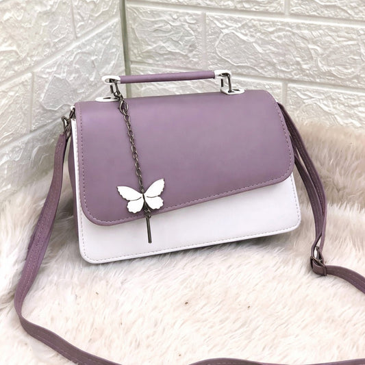 Chic Two-Tone Butterfly Accent Crossbody & Top Handle Bag