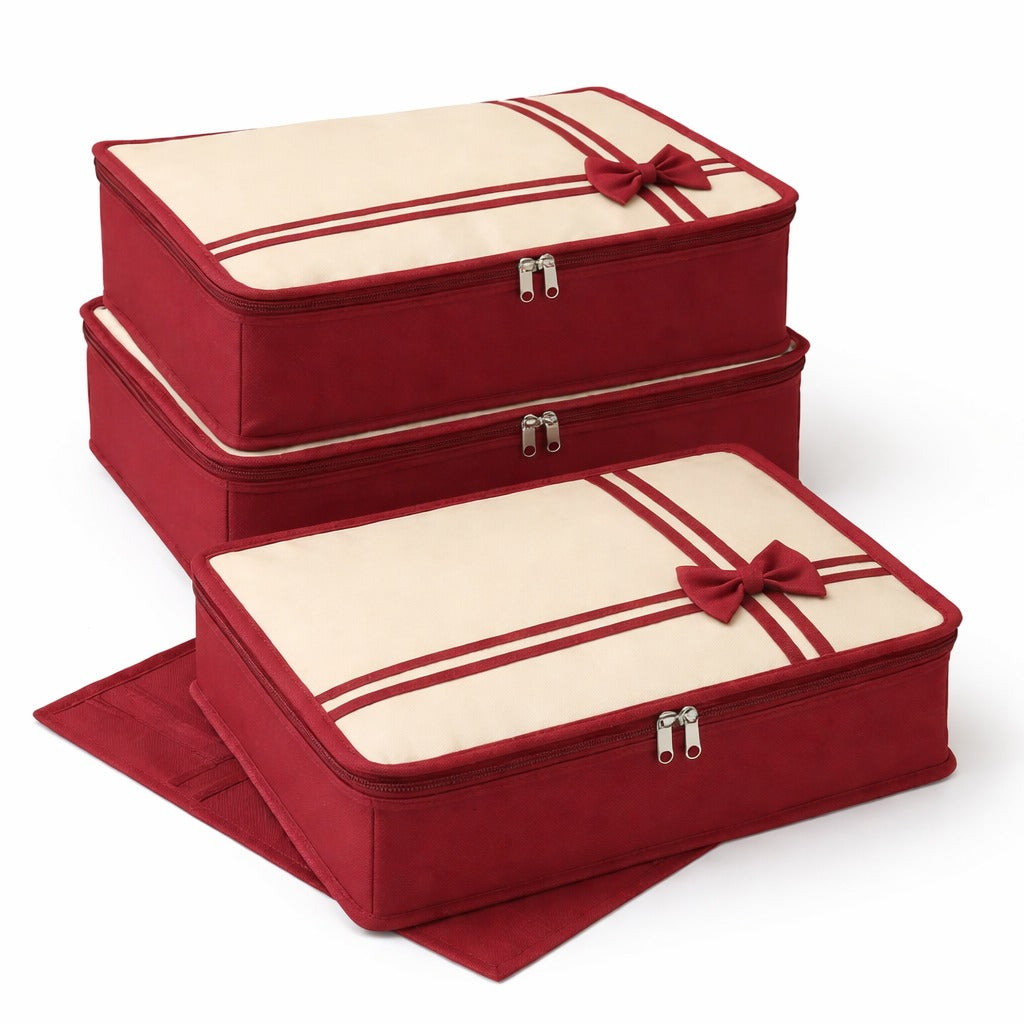 PACK OF 6 | Non Woven Transparent View Flower Design Attractive bow Saree Cover Bag with Stainless Steel Zip Lock, Cloth Cover, Wardrobe Organizer