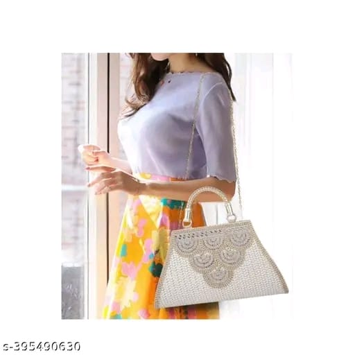 Stylish Fancy Trendy Design Gold Chain Strap Crossbody Women Shoulder Clutch
